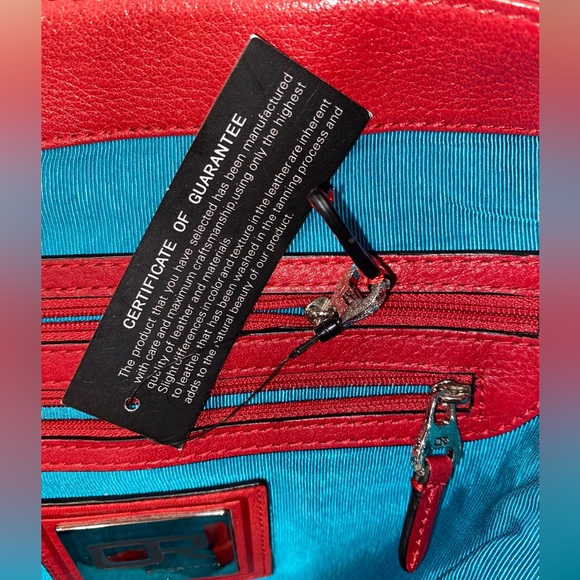 Leather Bag ORYANY Red Pebble Leather Satchel Bag Adj Strap Metal Hardware - Picture 14 of 16